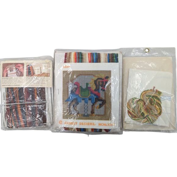 Lot 4 Vintage 70's Crewel Embroidery Needlepoint Weaving Kits JIFFY CARON YVONNE - Picture 6 of 6